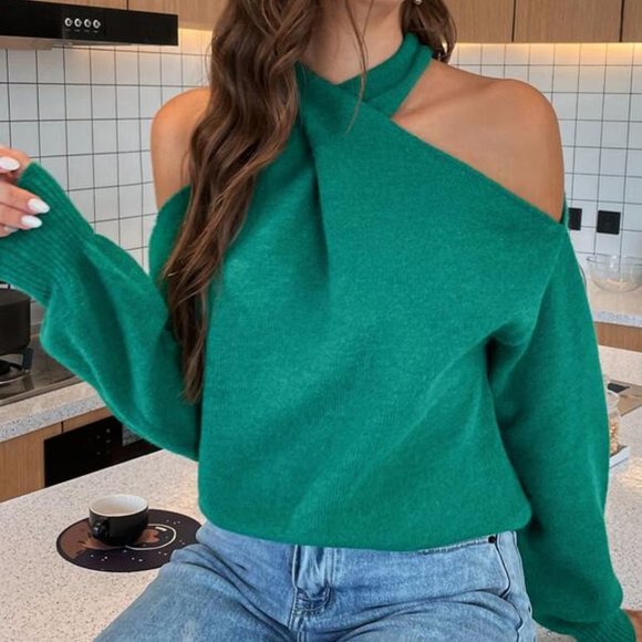 MODA ME COUTURE Sweaters - CONTEMPORARY GIRL Halter Cold Shoulder Sweater top
